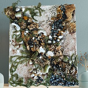 3D Mixed media collage wall art featuring natural and botanical elements