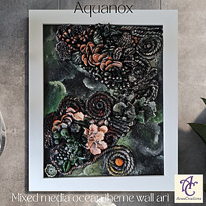 This framed mixed media artwork, titled 'Aquanox,' serves as a captivating sea wall art piece that delves into the mysterious depths of the underwater world.