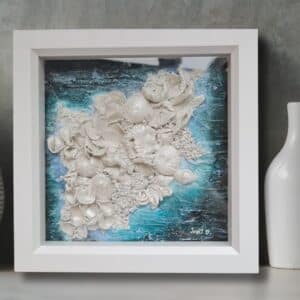 Ocean canvas - Framed clay collage sea theme Handmade wall art