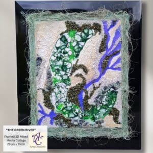 The Green River - Framed mixed media collage wall art